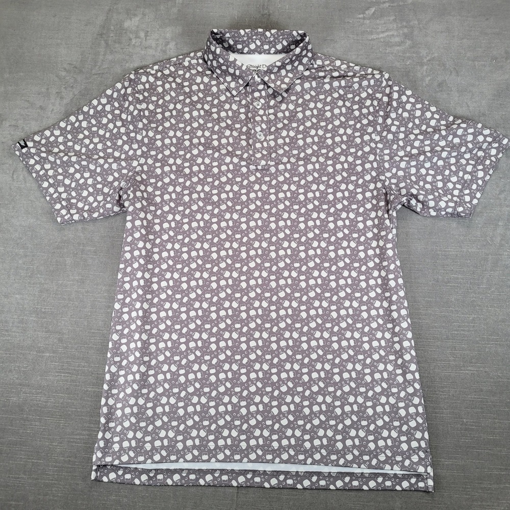 Straight Down Mens Performance Golf Polo Shirt Gray Whiskey Bourbon Print Size M